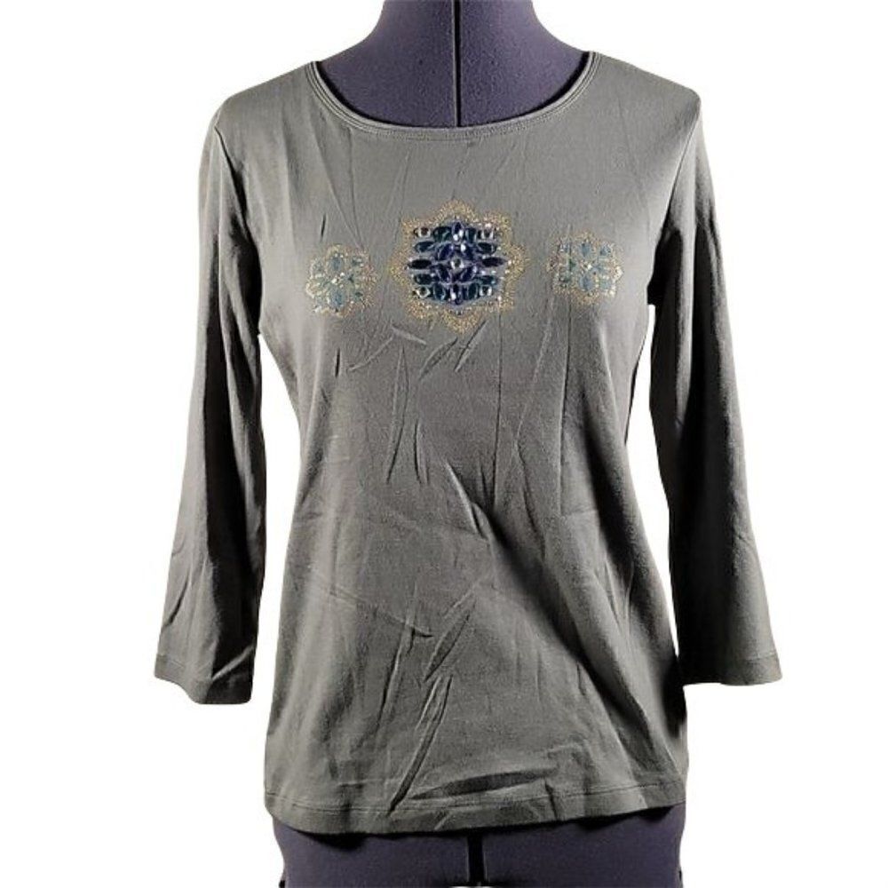 Karen Scott Rhinestone-Embellished Top Sz SP